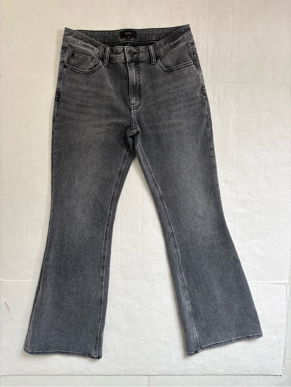 Quince Luna Stretch Flare Grey Jeans Denim Sz 28 Mid Rise Ankle Minimalist Y2K
